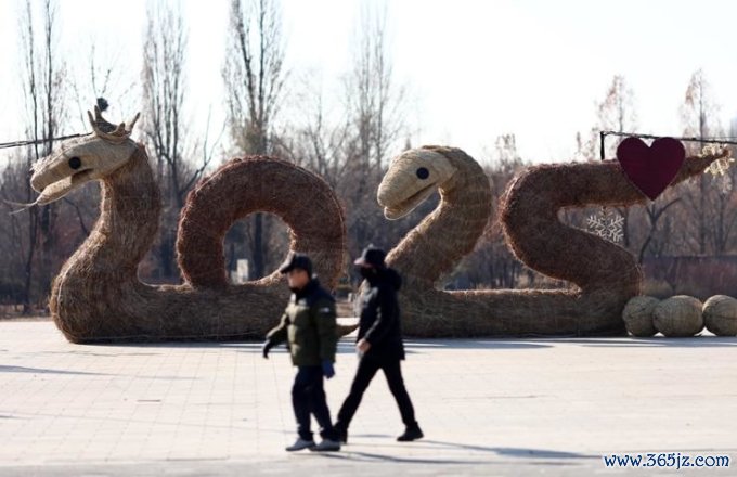 Vợ chồng rắn được tạo nên từ 4 tấn cỏ bạc tại công viên World Cup， Seoul. Ảnh: Yonhap